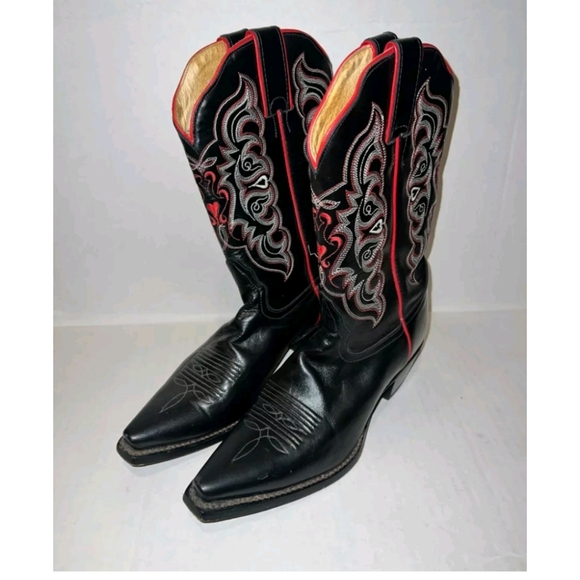 Rare Tony Lama Heart Embroidered Black Leather Sexy Western Boots Sz 7B - Picture 1 of 4